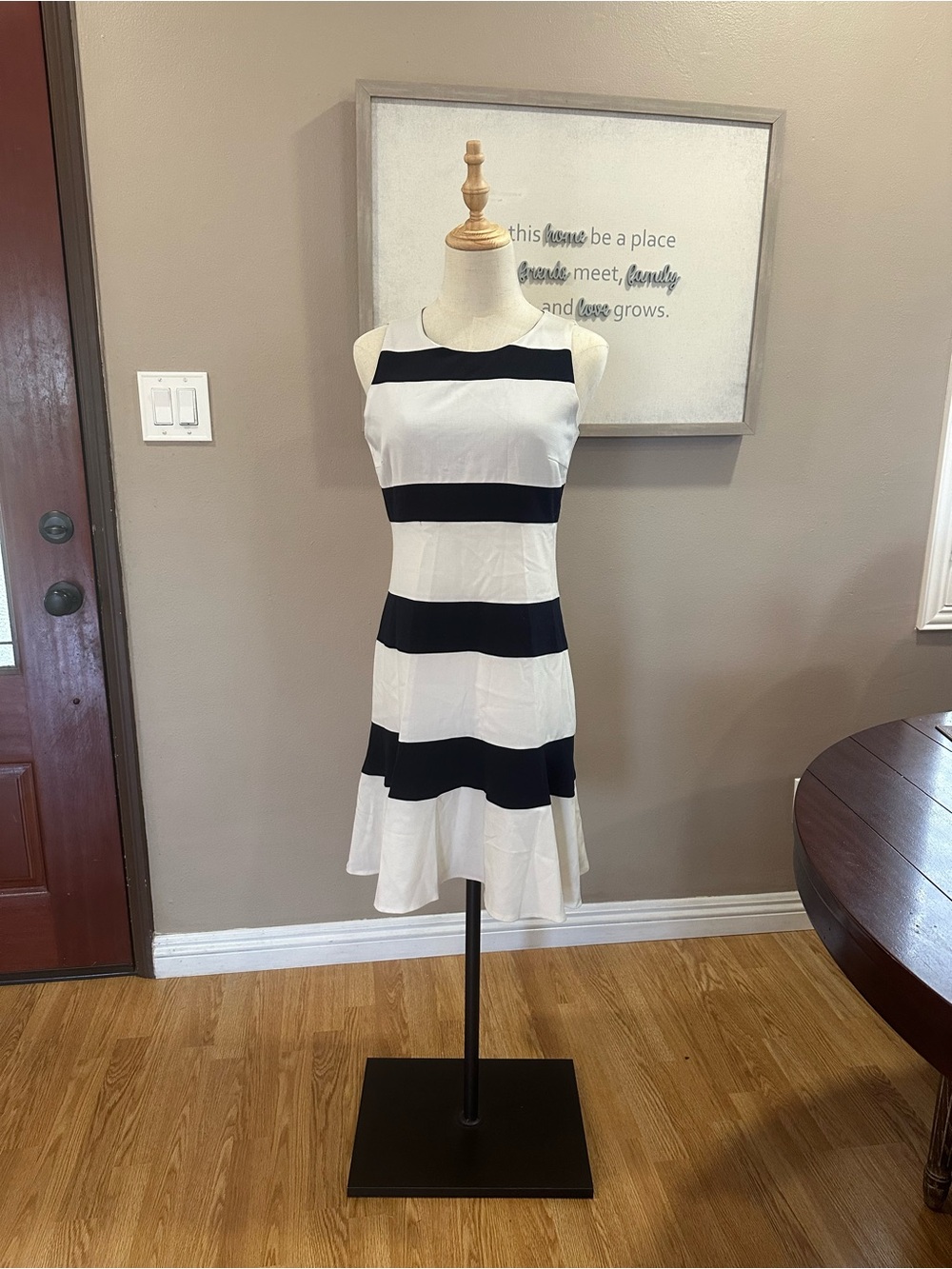 Navy Blue and White Striped Sleeveless Mini Dress